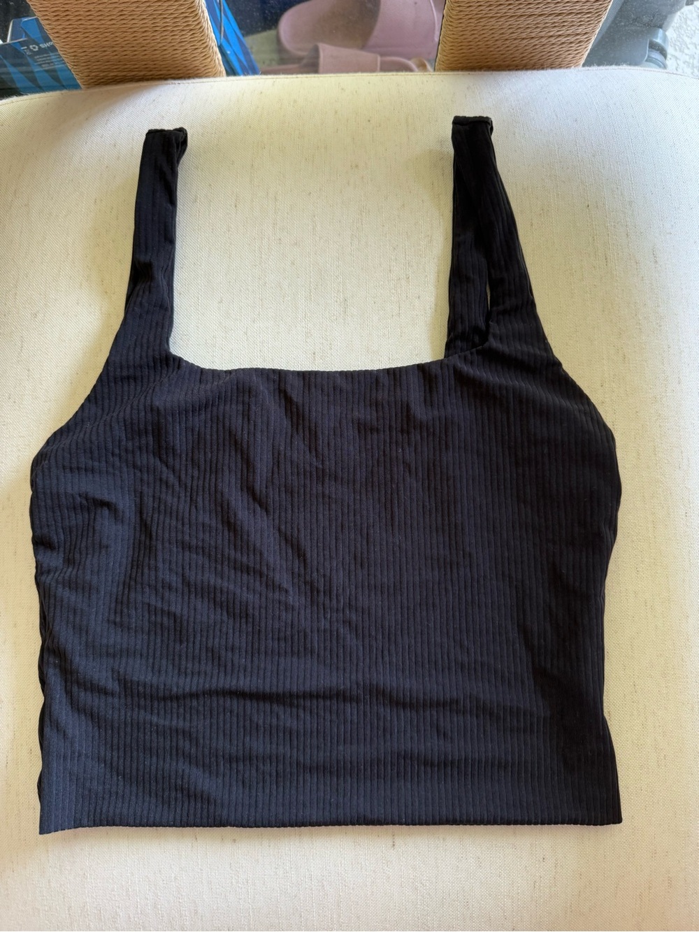 Kookai Black Ribbed Square-Neck Crop Top